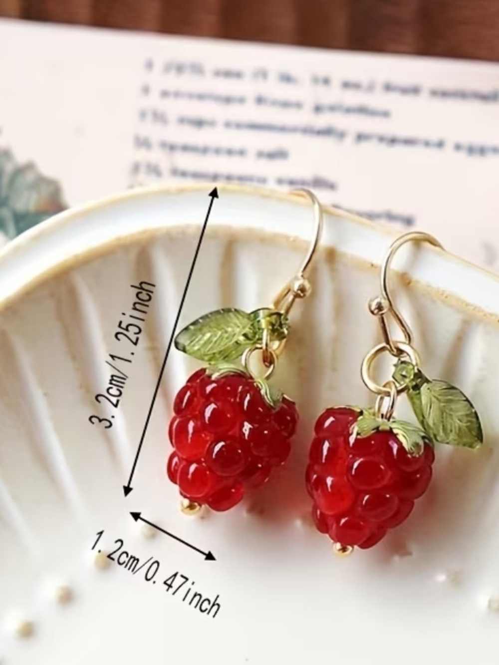 Red Raspberry Dangle Earrings - Picture 2 of 2